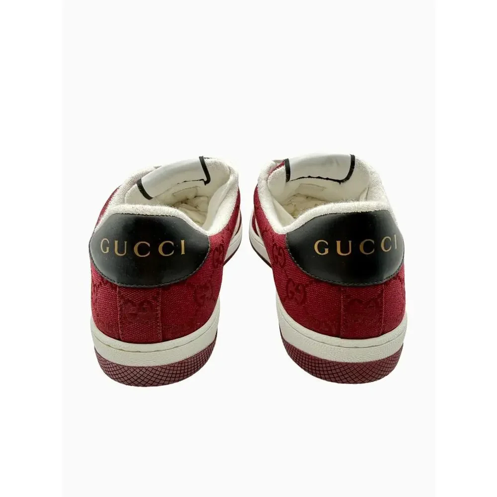 Gucci Mens GG Monogram Web Stripe Low Top Sneakers Burgundy Ivory Size 8 Italy